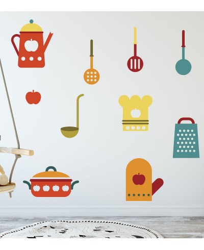 Sticker tema cozinha com utensílios coloridos para decoração infantil Sticker tema cozinha com utensílios coloridos para decoração infantil