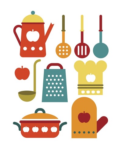 Sticker tema cozinha com utensílios coloridos para decoração infantil Sticker tema cozinha com utensílios coloridos para decoração infantil