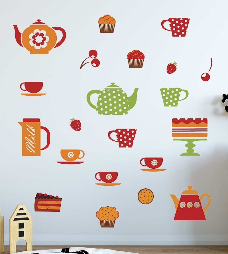 Sticker tema cozinha com utensílios coloridos e café da manhã