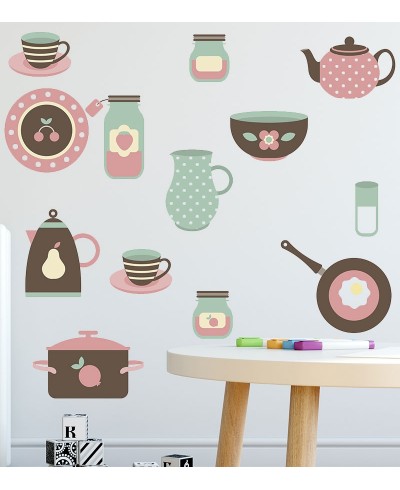 Sticker tema cozinha com utensílios em tons de verde e rosa infantil Sticker tema cozinha com utensílios em tons de verde e rosa infantil