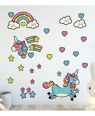 Sticker tema unicórnio em tons de azul, rosa e amarelo infantil Sticker tema unicórnio em tons de azul, rosa e amarelo infantil
