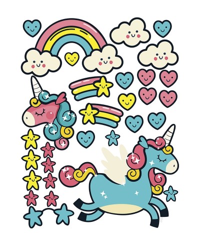 Sticker tema unicórnio em tons de azul, rosa e amarelo infantil Sticker tema unicórnio em tons de azul, rosa e amarelo infantil