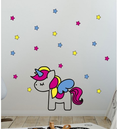 Sticker Unicórnio com Estrelas Coloridas Infantis