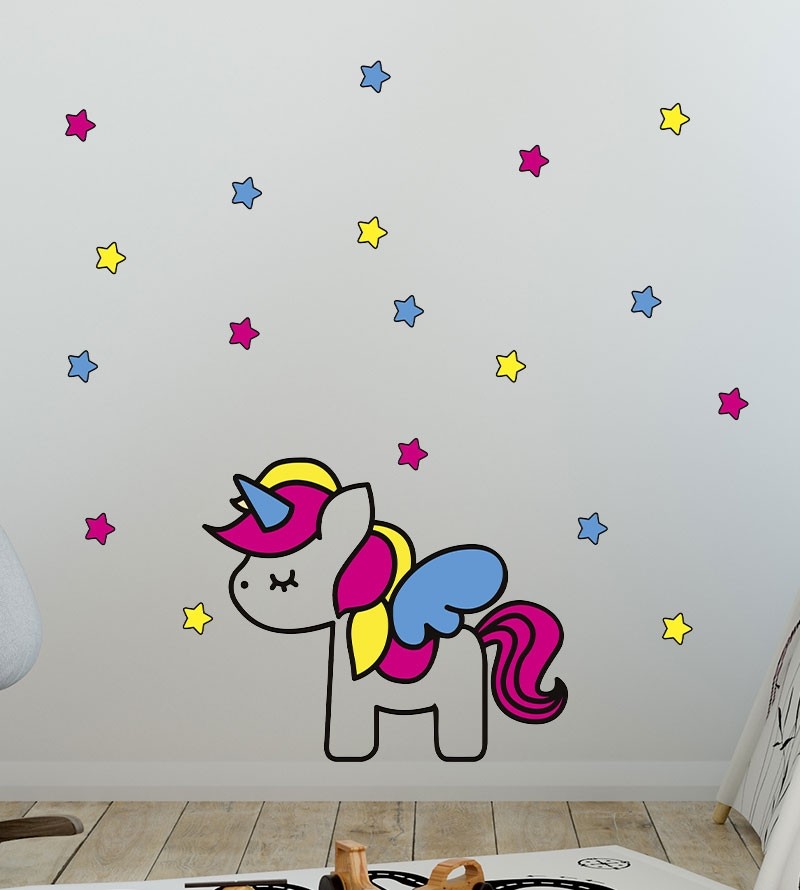 Sticker Unicórnio com Estrelas Coloridas Infantis