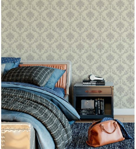 Papel de parede em tons de verde e cinza- Damask 28