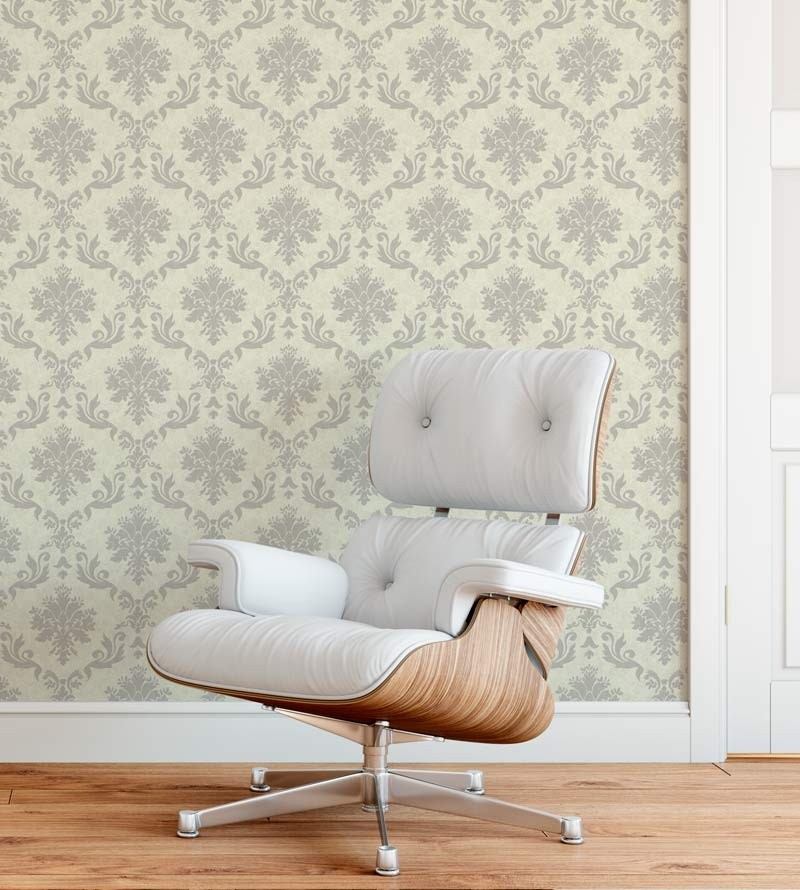 Papel de parede em tons de verde e cinza- Damask 28