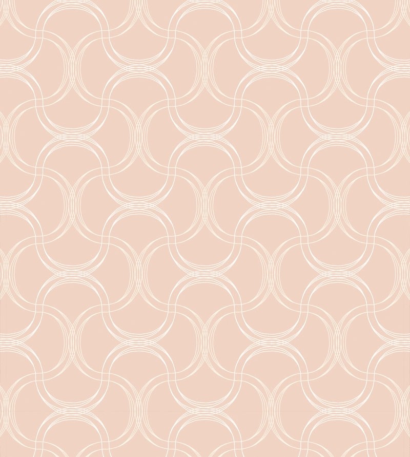 Papel de parede com fundo salmão com detalhes em arabescos brancos