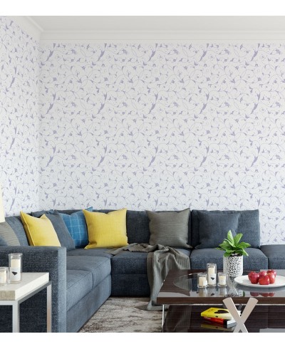 Papel de parede com fundo branco e detalhes em tons lilás - Dream 67 Papel de parede com fundo branco e detalhes em tons lilás - Dream 67