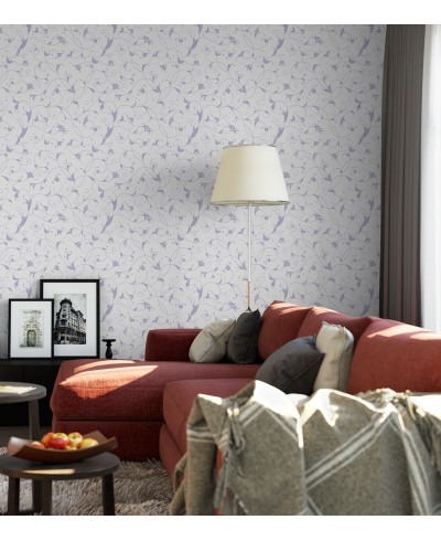 Papel de parede com fundo branco e detalhes em tons lilás - Dream 67 Papel de parede com fundo branco e detalhes em tons lilás - Dream 67