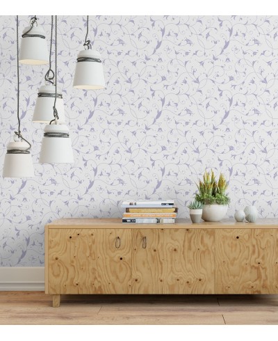 Papel de parede com fundo branco e detalhes em tons lilás - Dream 67 Papel de parede com fundo branco e detalhes em tons lilás - Dream 67