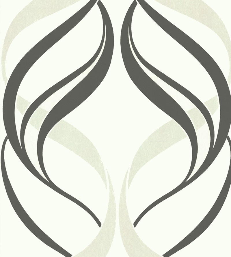 Papel de parede com fundo cinza e detalhes em arabescos nude