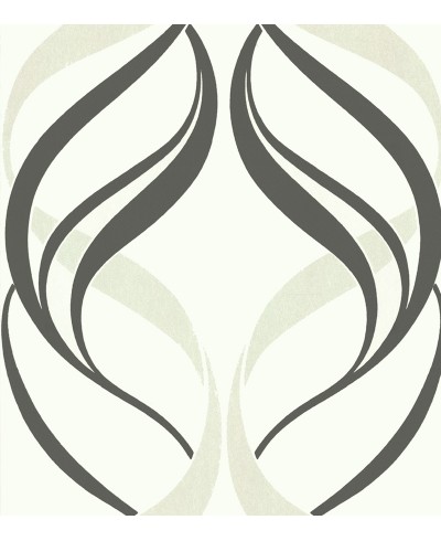 Papel de parede com fundo cinza e detalhes em arabescos nude