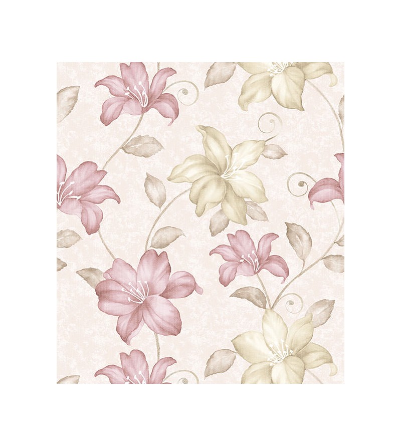 Papel de parede em tons creme, rose e verde musgo