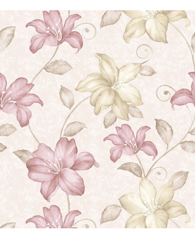 Papel de parede em tons creme, rose e verde musgo