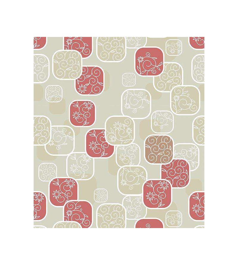 Papel de parede em tons nude com destalhes em tons vermelho, bege e branco - Contemporâneo 07