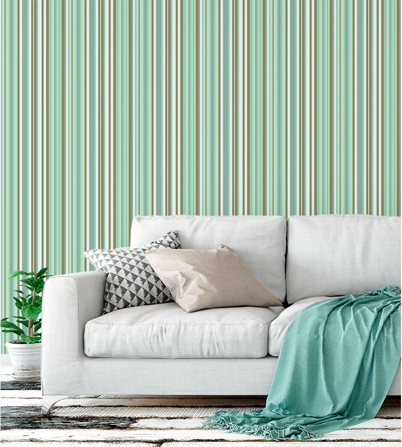 Papel de parede com listras em tons de verde, marrom e branco - Listrado 134