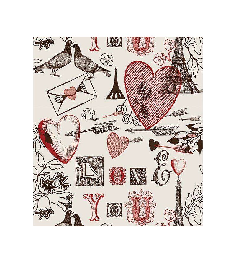 Papel de Parede Paris Com Torre Eiffel e Corações