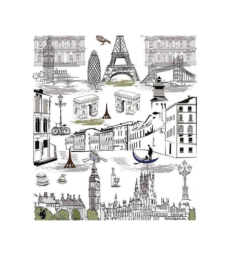 Papel de parede com fundo branco e detalhes em verde e preto - Contemporâneo 21