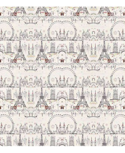 Papel de parede com fundo bege e detalhes da torre Eiffel em vermelho e preto - Contemporâneo 23 Papel de parede com fundo bege e detalhes da torre Eiffel em vermelho e preto - Contemporâneo 23