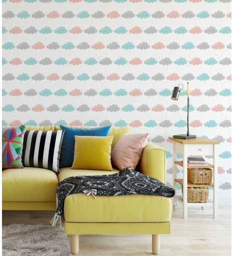 Papel de Parede Infantil Com Nuvens Coloridas - Kids 235