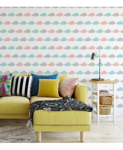 Papel de Parede Infantil Com Nuvens Coloridas - Kids 235
