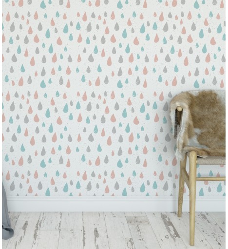 Papel de Parede Infantil Com Lindas Gotas Coloridas - Kids 237