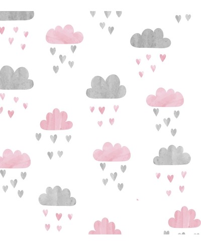 Papel de Parede Infantil em fundo branco gotas cinza e rosa - Kids 238