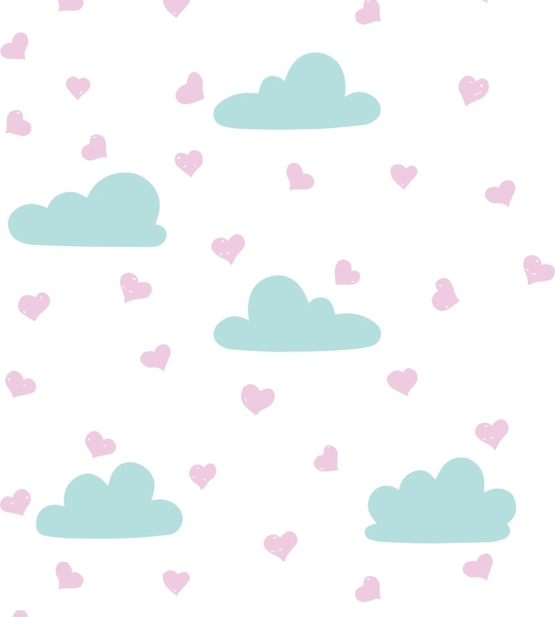 Papel de Parede Infantil Com Lindas Nuvens e Corações - Kids 239
