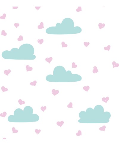 Papel de Parede Infantil Com Lindas Nuvens e Corações - Kids 239
