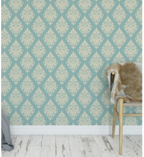 Papel de parede com Fundo Verde com detalhes em tons de Bege