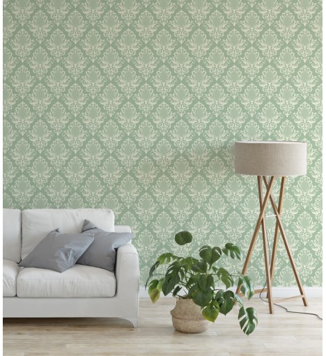 Papel de parede com Fundo Verde com detalhes em tons de Branco