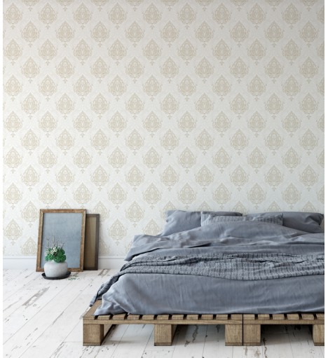 Papel de parede com Fundo Branco com Detalhes em Tons de bege