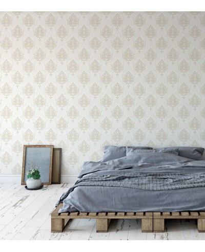 Papel de parede com Fundo Branco com Detalhes em Tons de bege