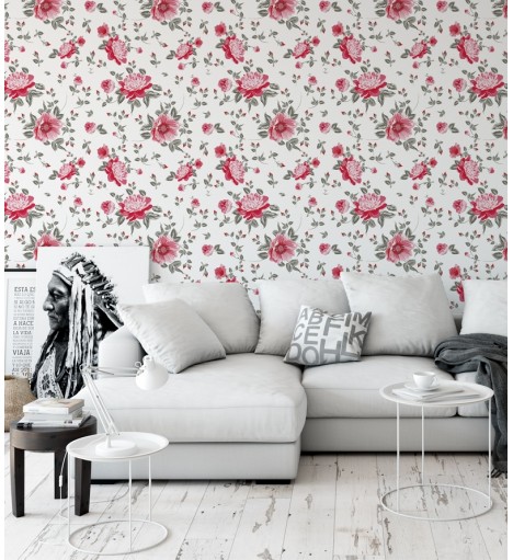 Papel de parede arranjo de flores Rosas fundo branco