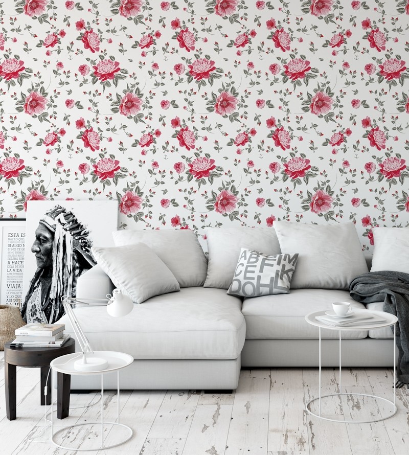 Papel de parede arranjo de flores Rosas fundo branco