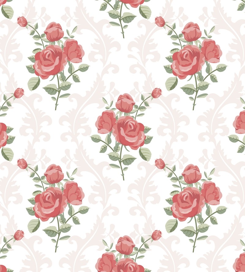 Papel de parede arranjo floral rosa e lilás com fundo branco