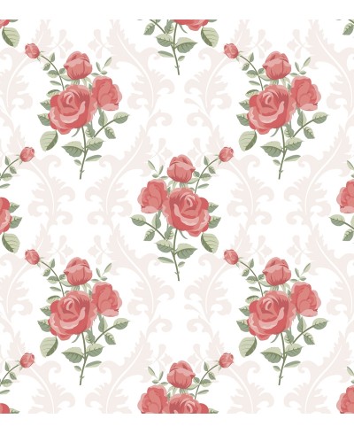 Papel de parede arranjo floral rosa e lilás com fundo branco Papel de parede arranjo floral rosa e lilás com fundo branco