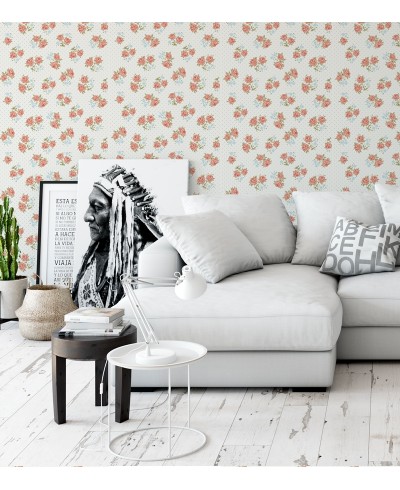 Papel de parede vintage floral vermelho e azul com fundo branco Papel de parede vintage floral vermelho e azul com fundo branco