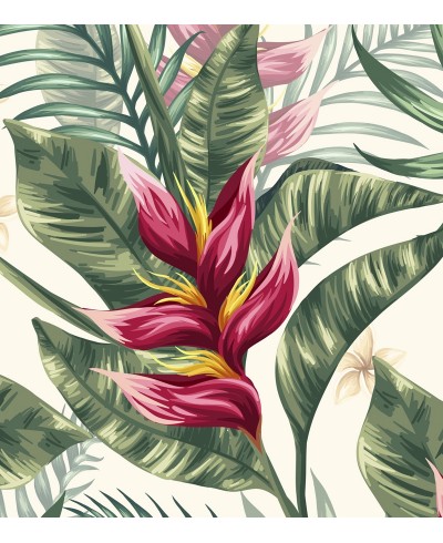 Papel de parede com Flores em tons Verde e Vermelho - Nature 213