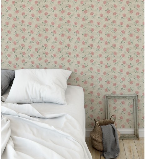 Papel de parede envelhecido rosa e verde com fundo marrom