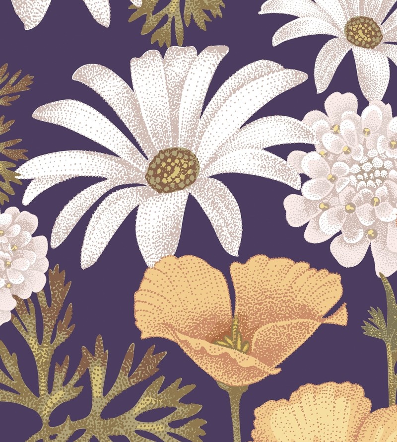 Papel de parede com Flores em tons de Roxo e Laranja - Nature 215