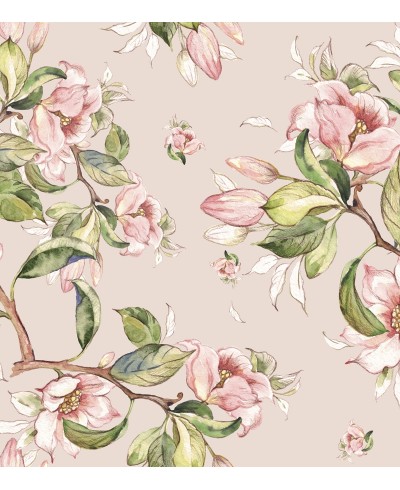 Papel de parede Ramos Florais Rosa e Verde com fundo rosa acinzentado Papel de parede Ramos Florais Rosa e Verde com fundo rosa acinzentado