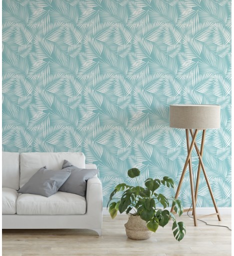 Papel de parede com Fundo Azul Céu e Detalhes em Branco - Nature 217