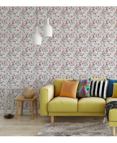 Papel de parede Floral vermelho e verde com fundo branco Papel de parede Floral vermelho e verde com fundo branco