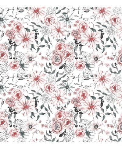 Papel de parede Floral vermelho e verde com fundo branco Papel de parede Floral vermelho e verde com fundo branco