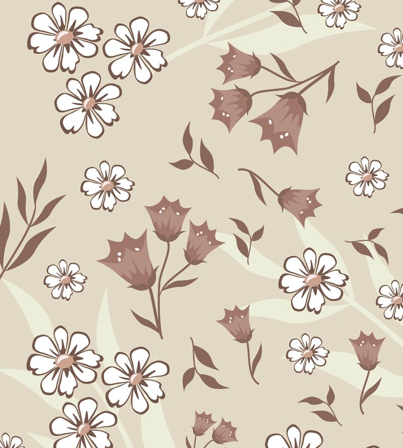 Papel de parede floral marrom e branco fundo bege