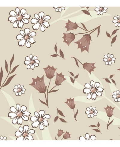 Papel de parede floral marrom e branco fundo bege