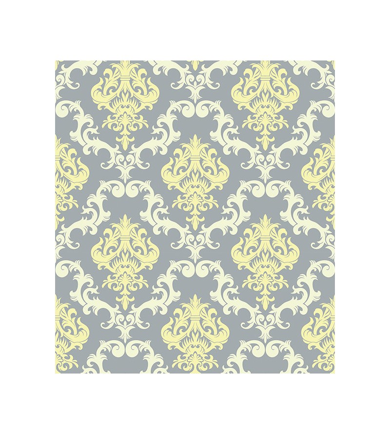 Papel de parede com fundo cinza e desenhos em tons amarelos - Damask 19