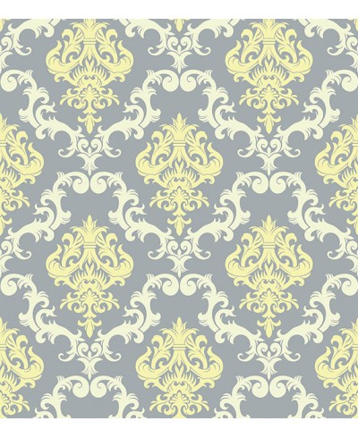Papel de parede com fundo cinza e desenhos em tons amarelos - Damask 19 Papel de parede com fundo cinza e desenhos em tons amarelos - Damask 19