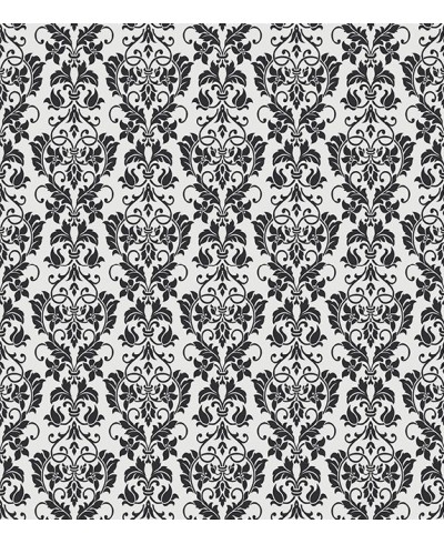 Papel de parede com fundo branco e desenhos preto - Damask 24